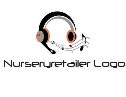 music notes flowing out of headphones entertainment logo
