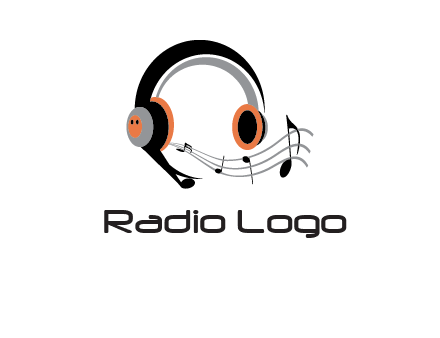 music notes flowing out of headphones entertainment logo