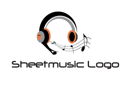 music notes flowing out of headphones entertainment logo