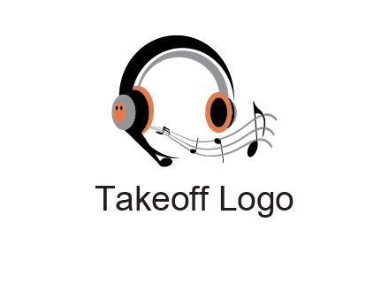 music notes flowing out of headphones entertainment logo