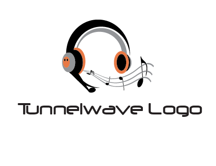 music notes flowing out of headphones entertainment logo