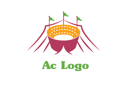 circus tent with flags around event logo
