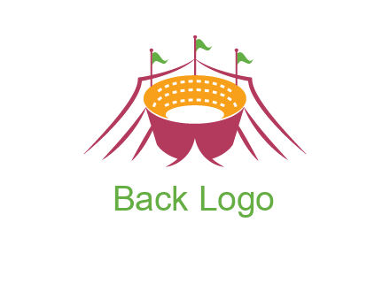 circus tent with flags around event logo