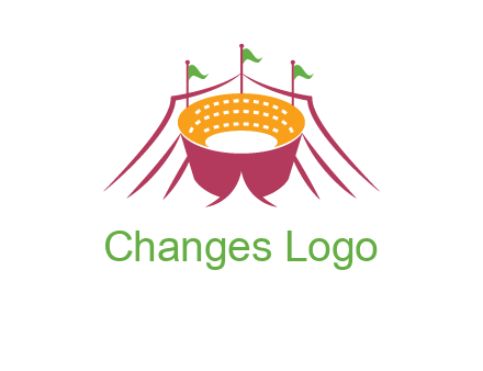 circus tent with flags around event logo