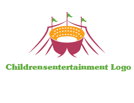 circus tent with flags around event logo
