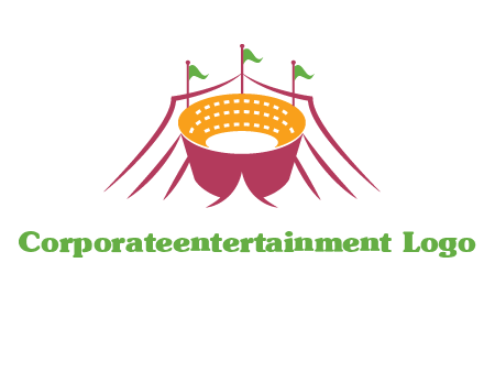 circus tent with flags around event logo