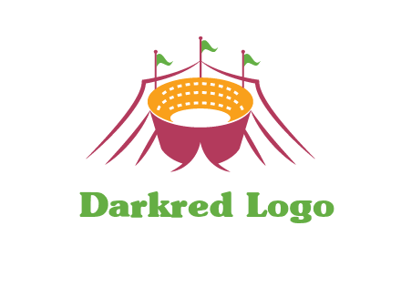 circus tent with flags around event logo