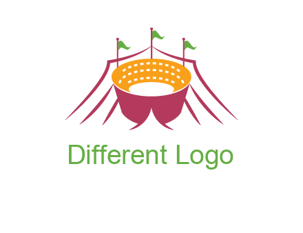 circus tent with flags around event logo