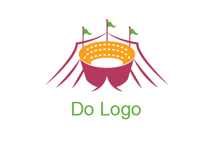 circus tent with flags around event logo