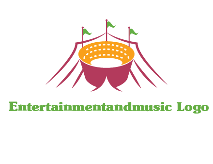 circus tent with flags around event logo