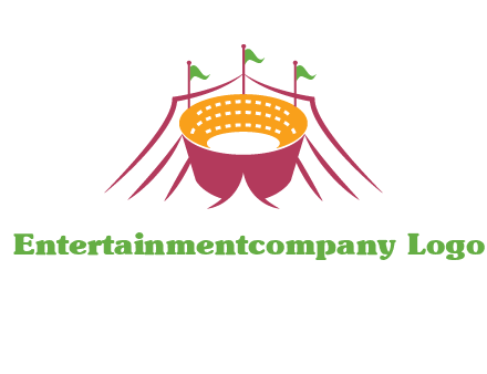 circus tent with flags around event logo