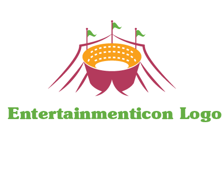 circus tent with flags around event logo