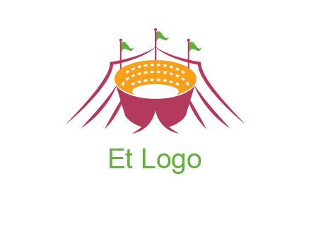 circus tent with flags around event logo