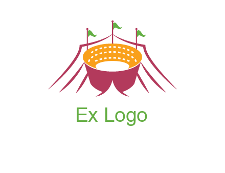 circus tent with flags around event logo