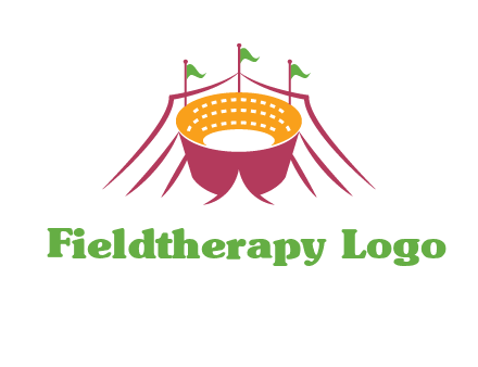 circus tent with flags around event logo