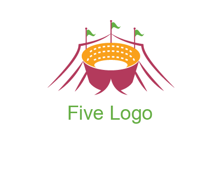 circus tent with flags around event logo