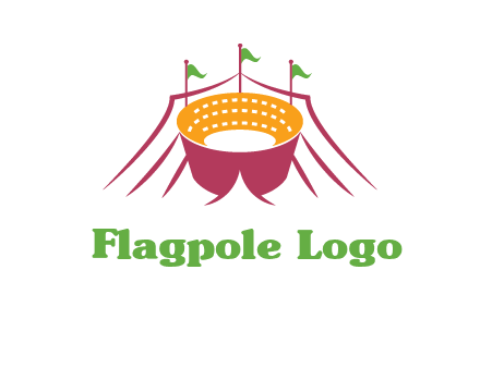 circus tent with flags around event logo