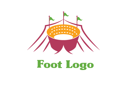 circus tent with flags around event logo