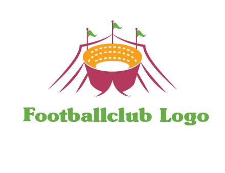 circus tent with flags around event logo