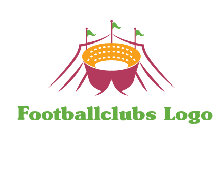 circus tent with flags around event logo