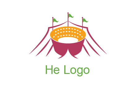 circus tent with flags around event logo