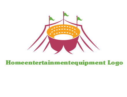 circus tent with flags around event logo