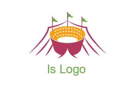 circus tent with flags around event logo