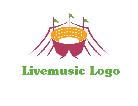 circus tent with flags around event logo