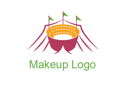 circus tent with flags around event logo