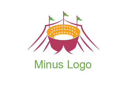 circus tent with flags around event logo