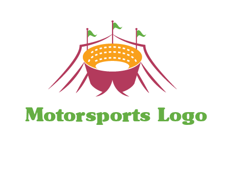 circus tent with flags around event logo