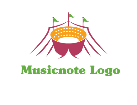 circus tent with flags around event logo
