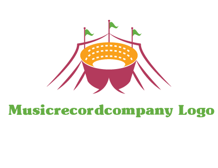 circus tent with flags around event logo