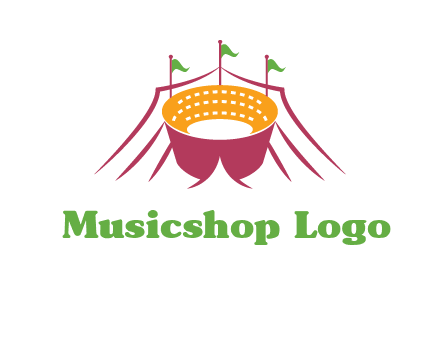 circus tent with flags around event logo