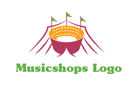 circus tent with flags around event logo