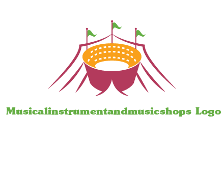 circus tent with flags around event logo