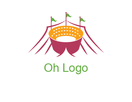 circus tent with flags around event logo