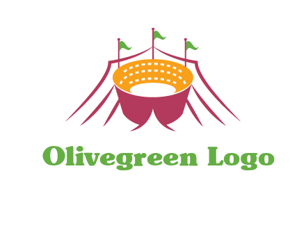 circus tent with flags around event logo