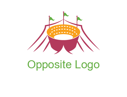 circus tent with flags around event logo