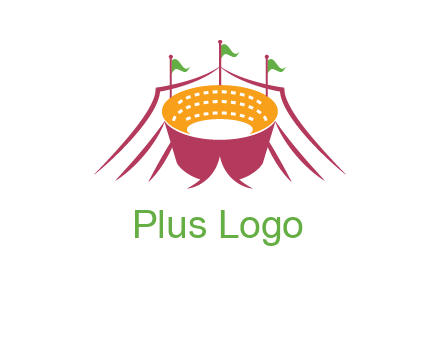 circus tent with flags around event logo