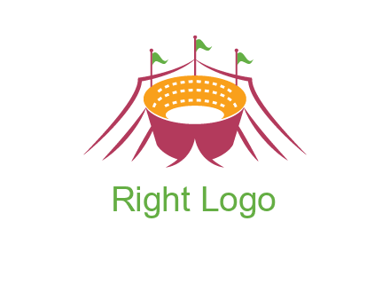 circus tent with flags around event logo