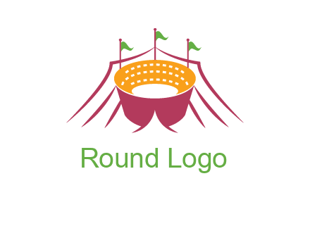 circus tent with flags around event logo