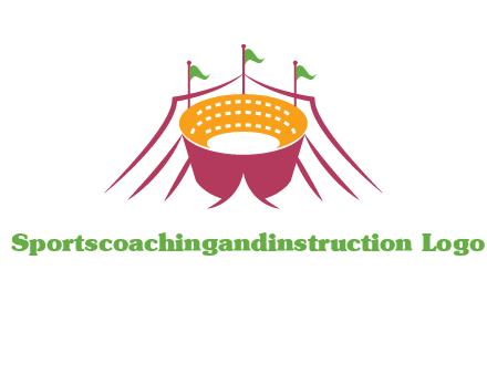 circus tent with flags around event logo