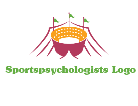 circus tent with flags around event logo