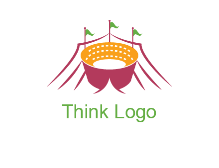 circus tent with flags around event logo