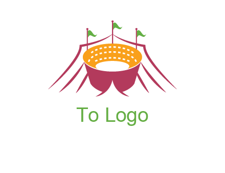 circus tent with flags around event logo