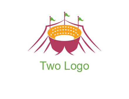 circus tent with flags around event logo