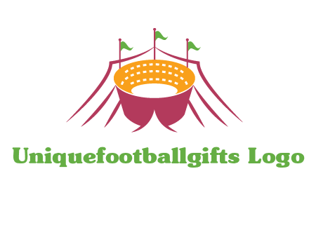 circus tent with flags around event logo