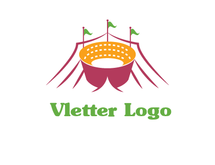 circus tent with flags around event logo