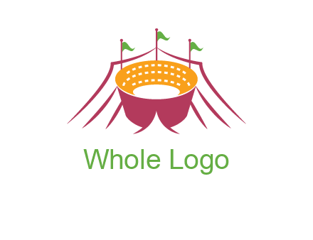 circus tent with flags around event logo